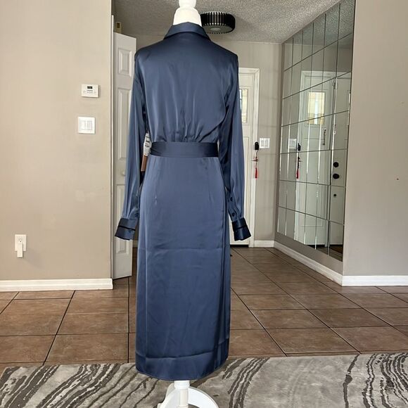 Halogen Long Sleeve Satin Belted Midi Shirtdress - Picture 5 of 13